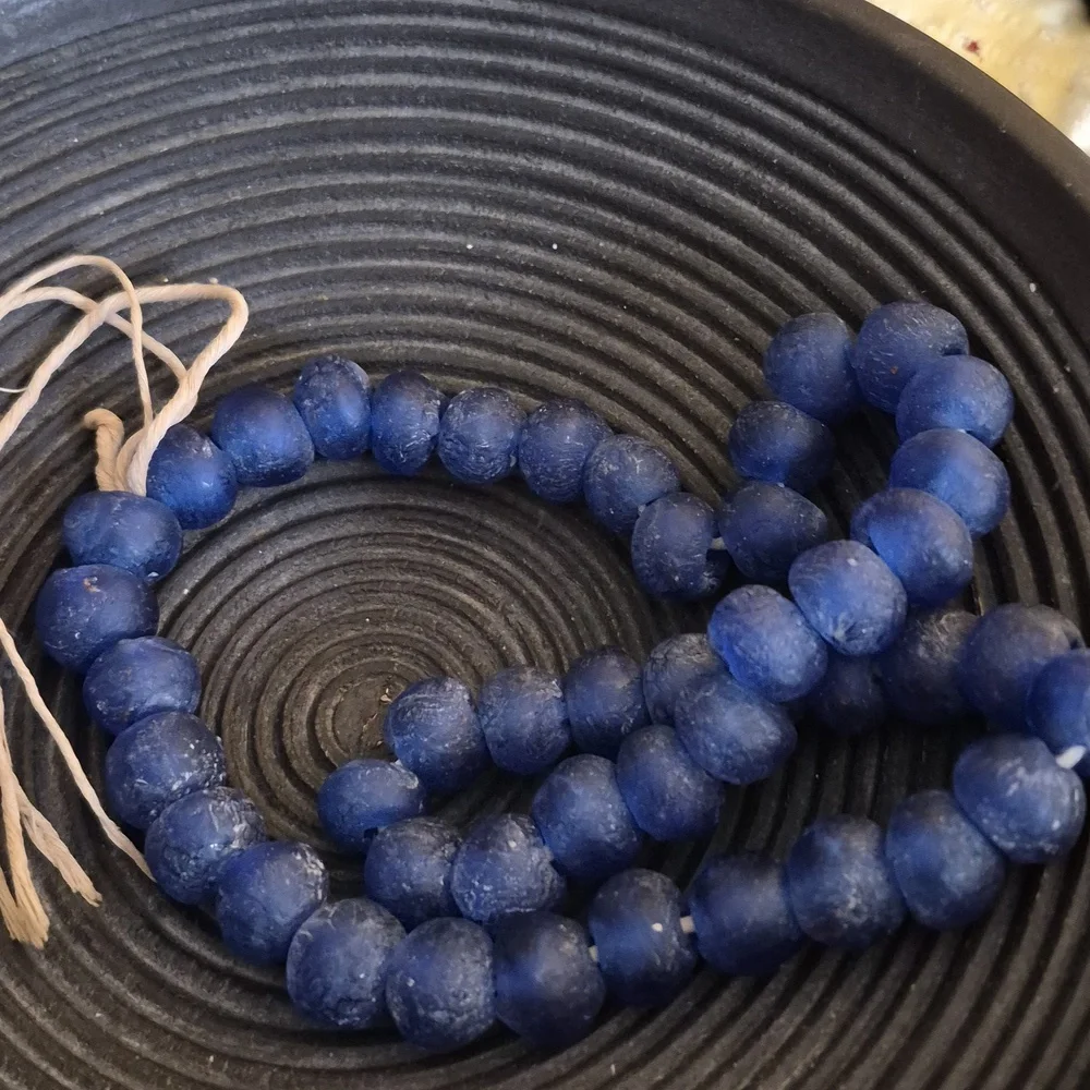 Ghana Cobalt Blue Krobo recycled Glass African trade Beaded Necklace